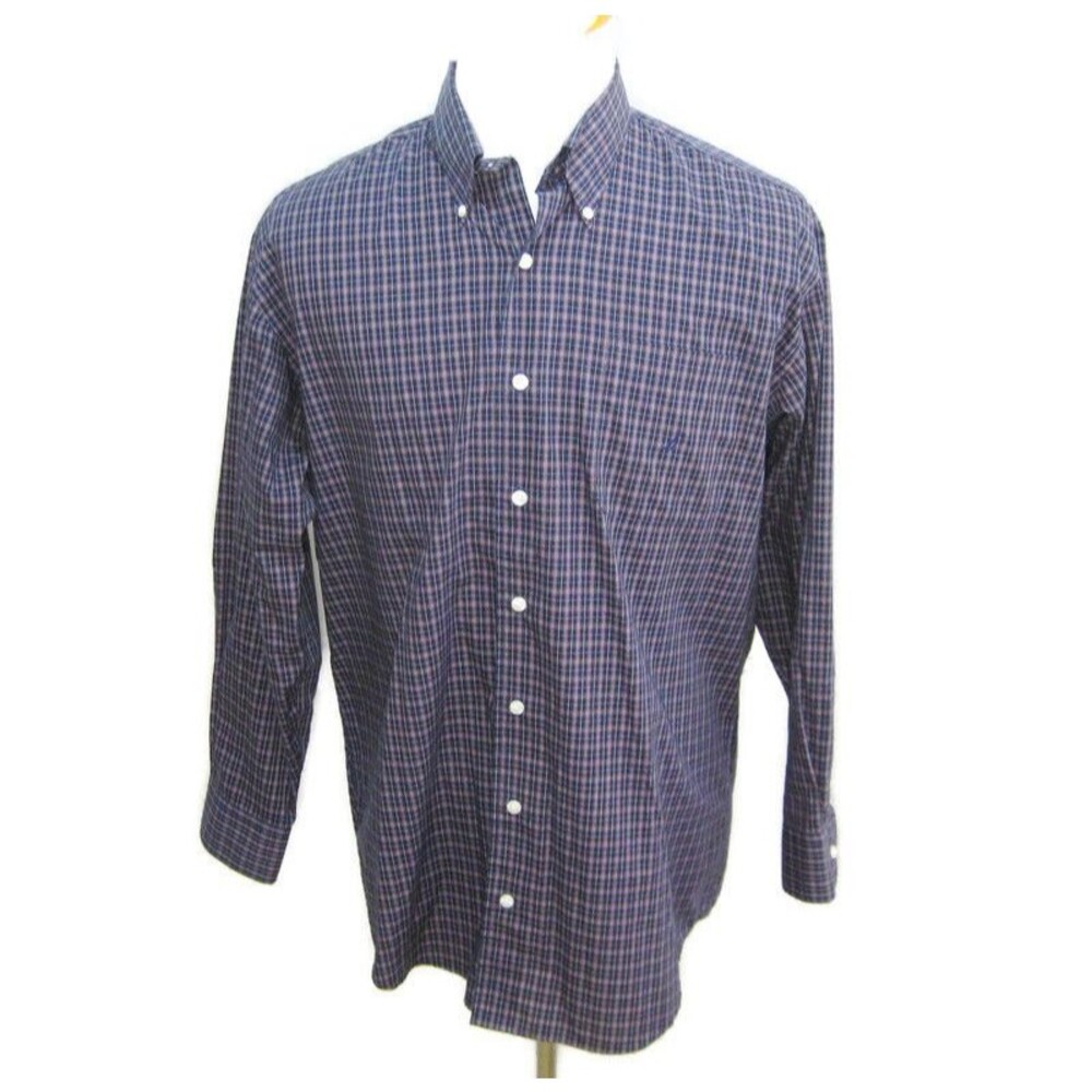 NAUTICA Men's (Size 16 32/33) Blue Plaid Long Sleeve Button Front Shirt Non-Iron